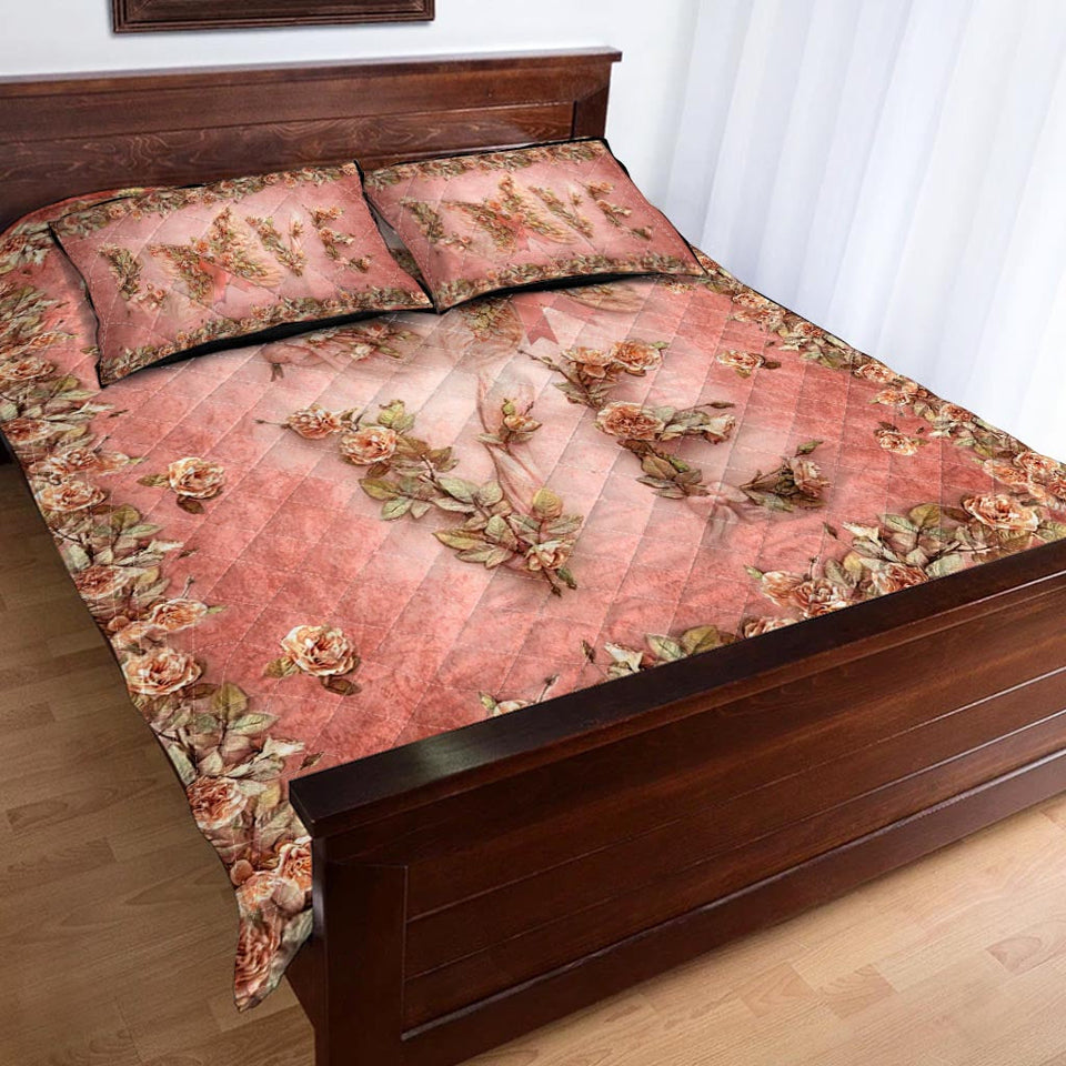 Floral Love Butterfly Breast Cancer Awareness Quilt Set 0622
