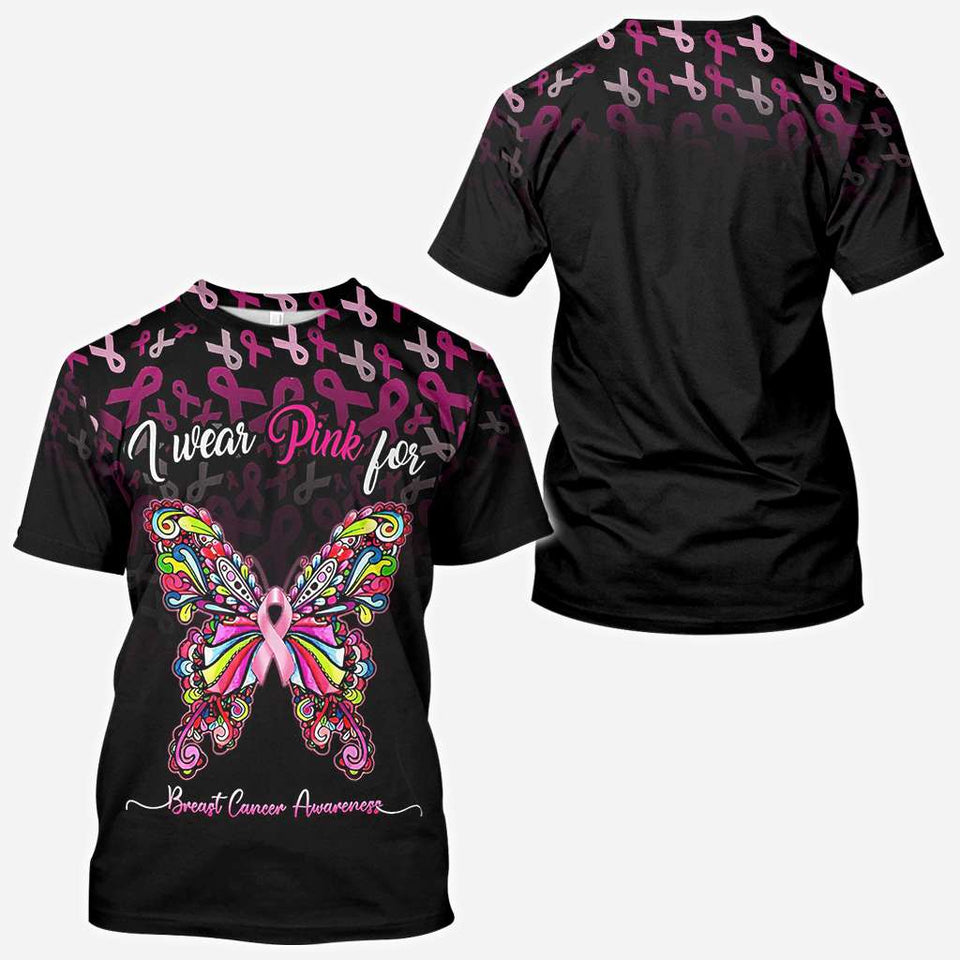 I Wear Pink For Breast Cancer Awareness Butterfly - Breast Cancer Awareness All Over T-shirt and Hoodie 0822
