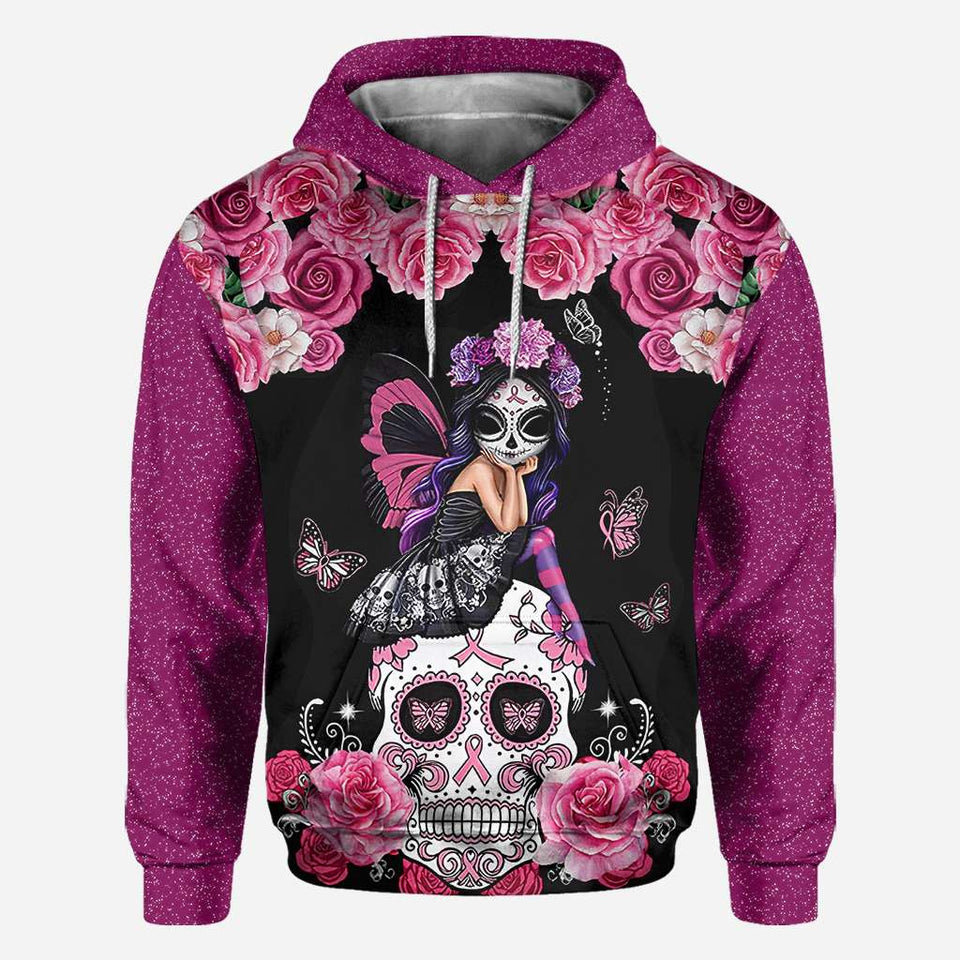 Sugar Skull Pink Ribbon - Breast Cancer Awareness All Over T-shirt and Hoodie 0822