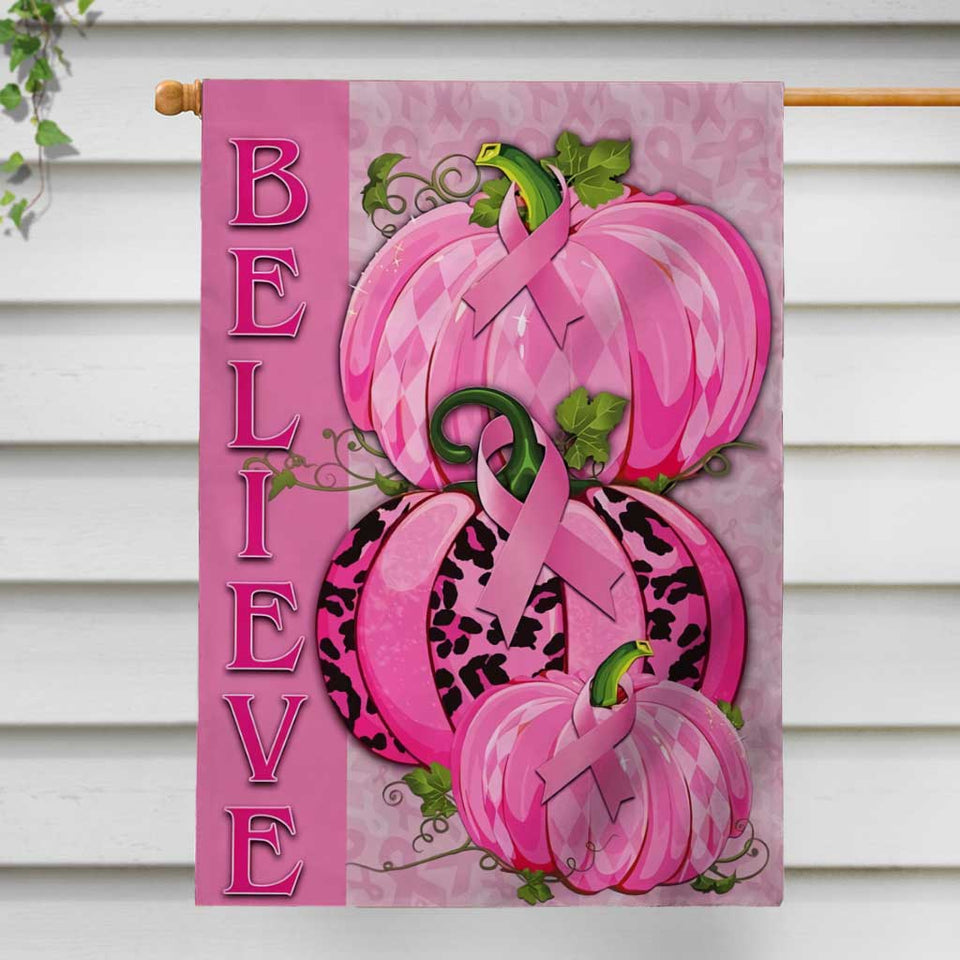 Croire au ruban rose et à la citrouille - Drapeau de la maison de sensibilisation au cancer du sein 0822