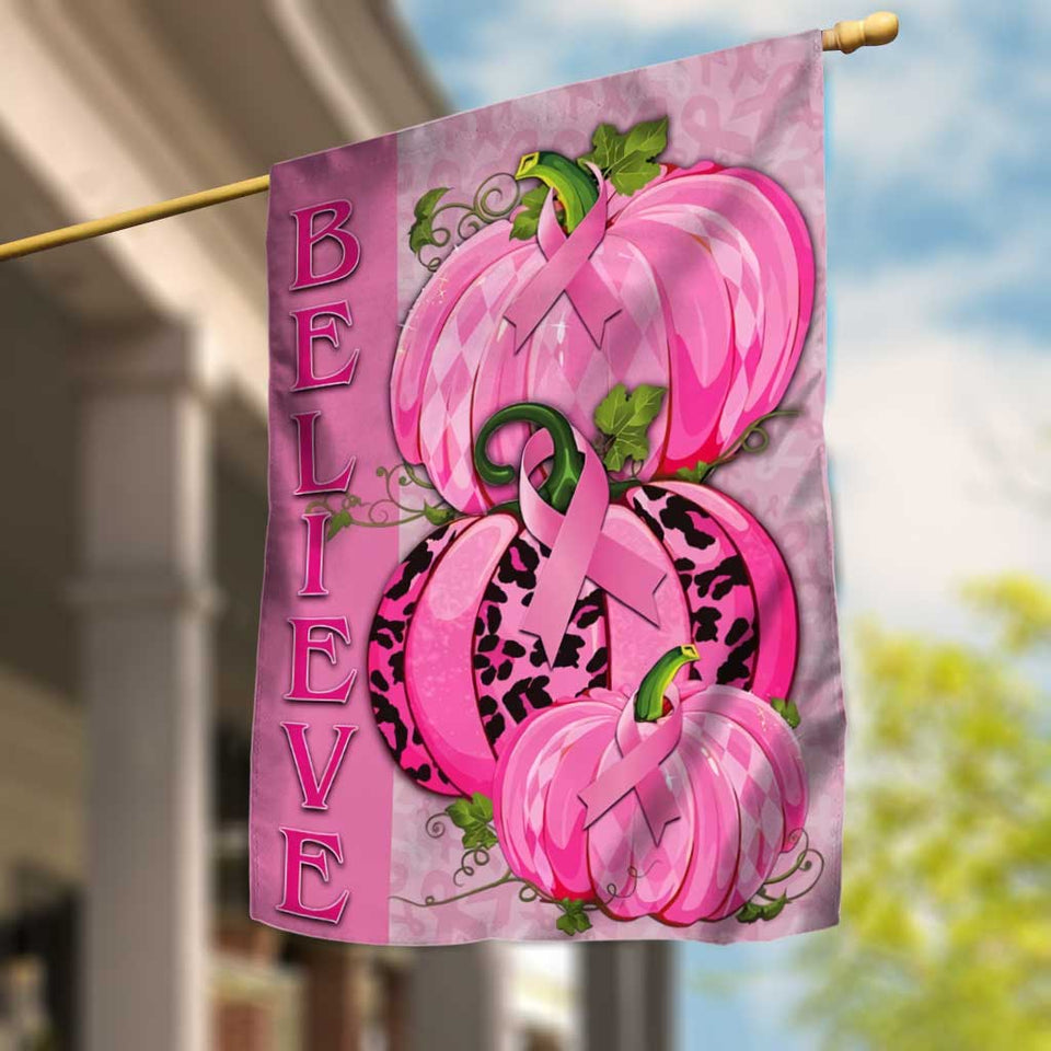 Croire au ruban rose et à la citrouille - Drapeau de la maison de sensibilisation au cancer du sein 0822