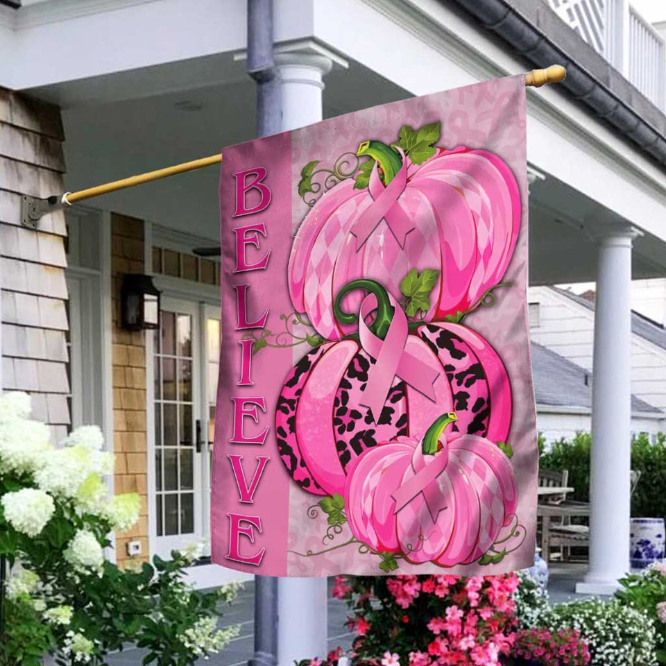 Croire au ruban rose et à la citrouille - Drapeau de la maison de sensibilisation au cancer du sein 0822