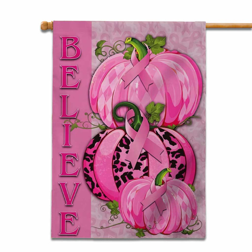 Croire au ruban rose et à la citrouille - Drapeau de la maison de sensibilisation au cancer du sein 0822