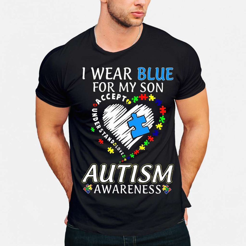 Je porte du bleu pour mon fils - T-shirt et sweat à capuche de sensibilisation à l'autisme 0921