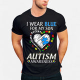 Je porte du bleu pour mon fils - T-shirt et sweat à capuche de sensibilisation à l'autisme 0921