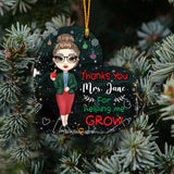 Thank You For Helping Me Grow - Personalized Christmas Teacher Ornament (Printed On Both Sides)