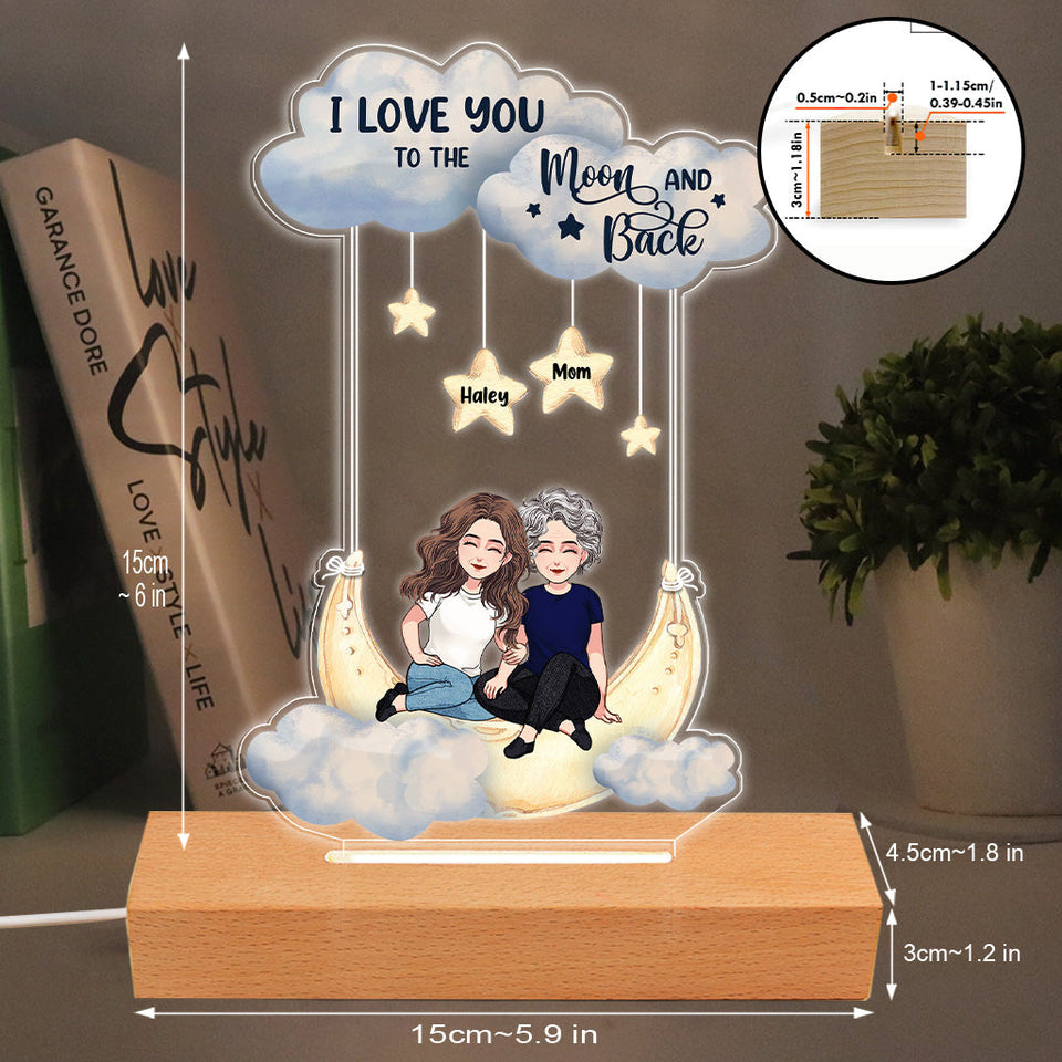 To The Moon And Back - Personalized Mother's Day Mother Shaped Plaque Light Base