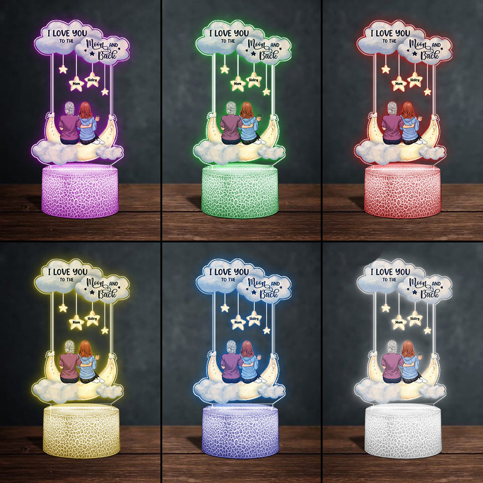 I Love You To The Moon And Back - Personalized Mother's Day Mother Shaped Plaque Light Base