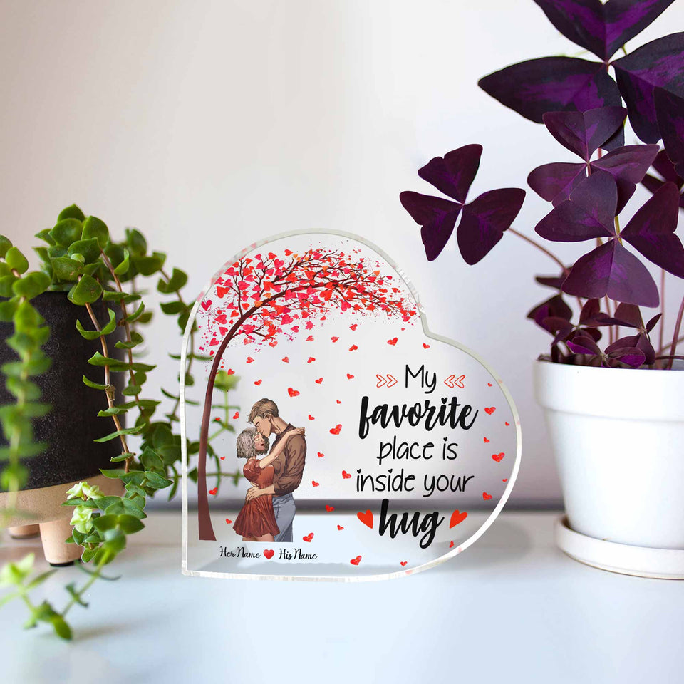 My Favorite Place Is Inside Your Hug - Personalized Couple Custom Shaped Acrylic Plaque