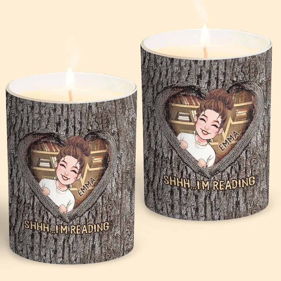 Shhh...I'm Reading - Personalized Book Candle With Wooden Lid