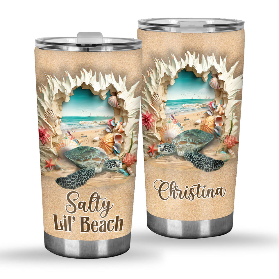 Salty Lil' Beach 3D Effect Pattern - Personalized Turtle Tumbler