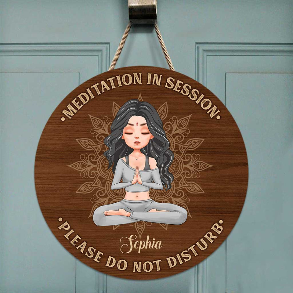 Meditation In Session - Personalized Yoga Round Wood Sign