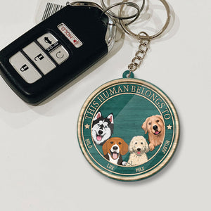 This Human Belongs To - Personalized Dog Keychain (Printed On Both Sides)