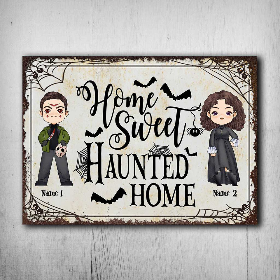 Home Sweet Haunted Home - Personalized Halloween Couple Rectangle Metal Sign
