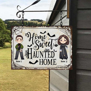 Home Sweet Haunted Home - Personalized Halloween Couple Rectangle Metal Sign
