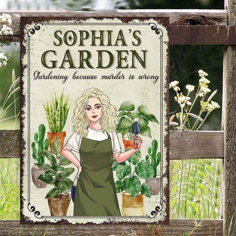 Gardening Because Murder Is Wrong - Personalized Gardening Rectangle Metal Sign