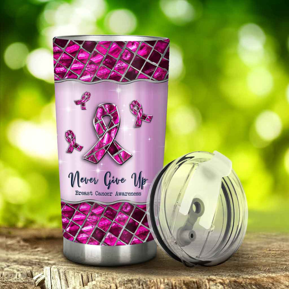 Ne jamais abandonner Ruban rose - Gobelet personnalisé de sensibilisation au cancer du sein