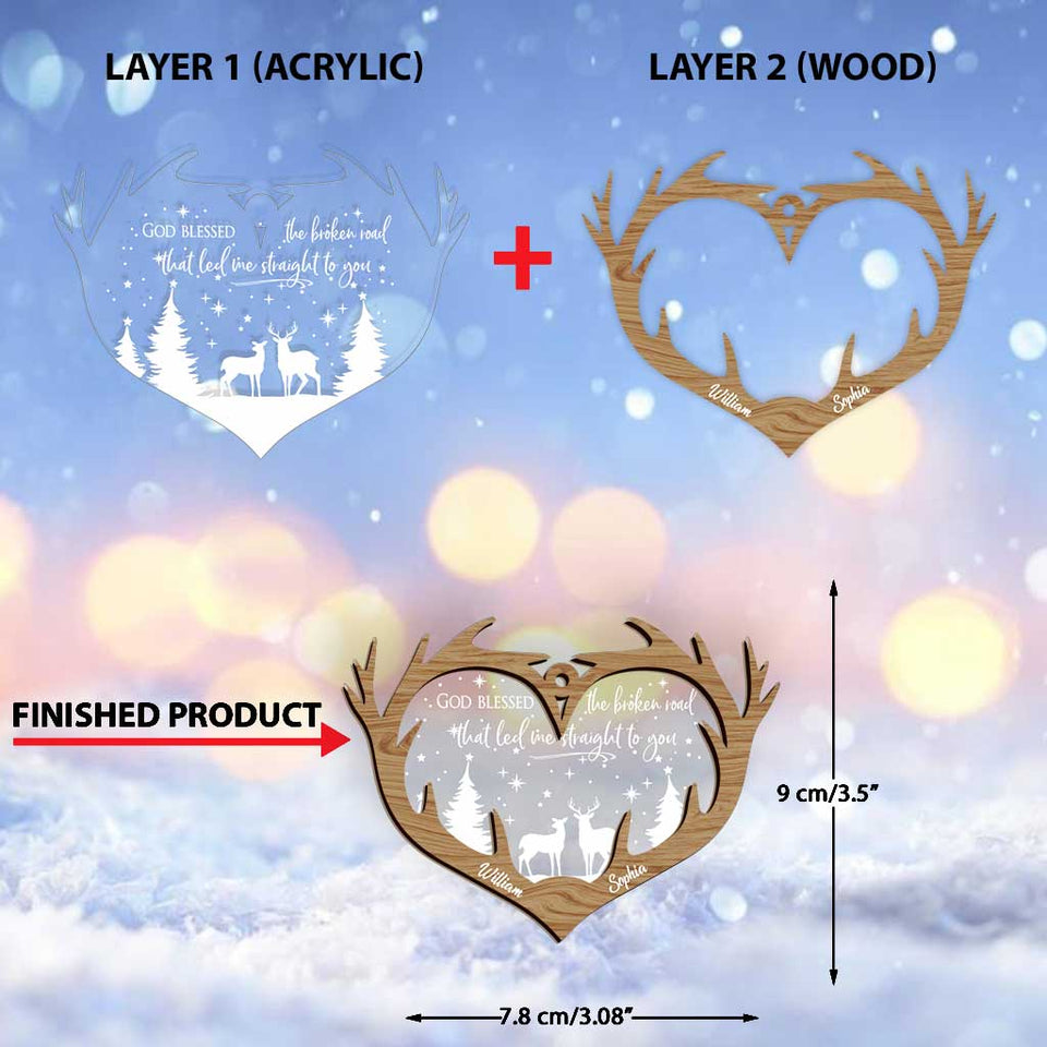 God Blessed The Broken Road - Personalized Christmas Hunting Layers Mix Ornament