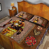 Come Home Safe - Personalized Firefighter Quilt Set With Leather Pattern Print