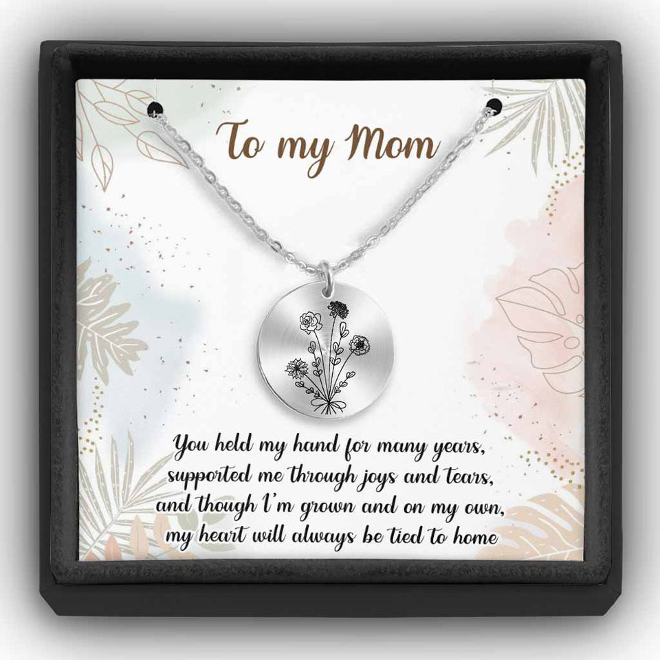 Birthday Flower - Gift for mom, wife,girlfriend, grandma - Personalized Round Pendant Necklace