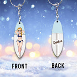 Laying On Board - Personalized Surfing Keychain (Printed On Both Sides)