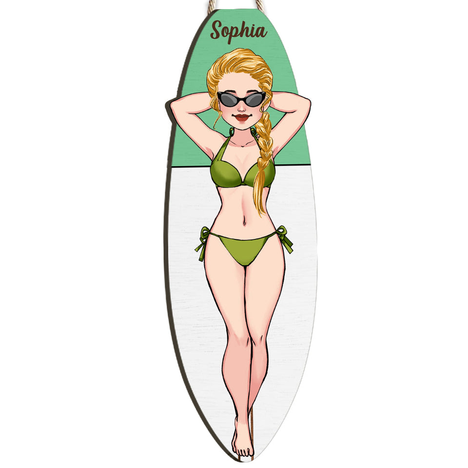 Laying On Board - Personalized Surfing Wood Sign