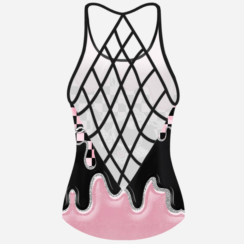 Black Pink Race Girl - Racing Cross Tank Top and Women Shorts
