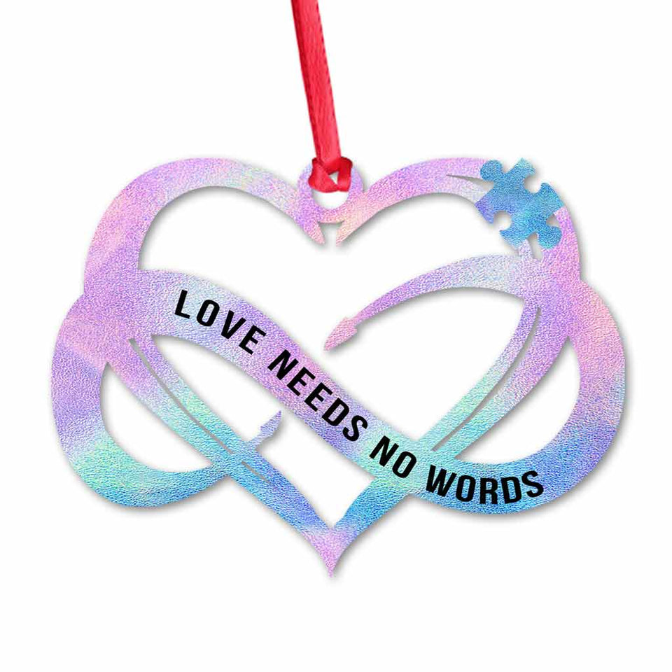 L'amour n'a pas besoin de mots - Ornement de Noël pour la sensibilisation à l'autisme (Imprimé des deux côtés)