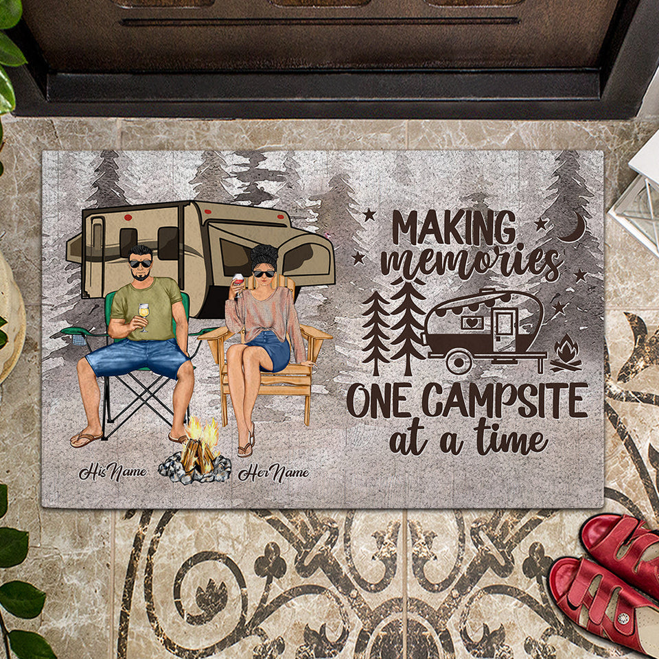 Let's Sit By The Campfire - Personalized Camping Doormat