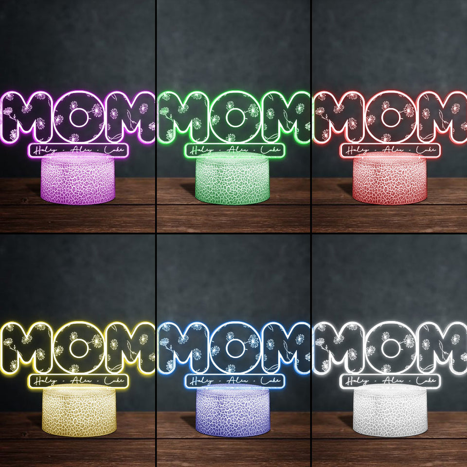 Mom’s Birth Flowers - Personalized Mother's Day Mother Shaped Plaque Light Base