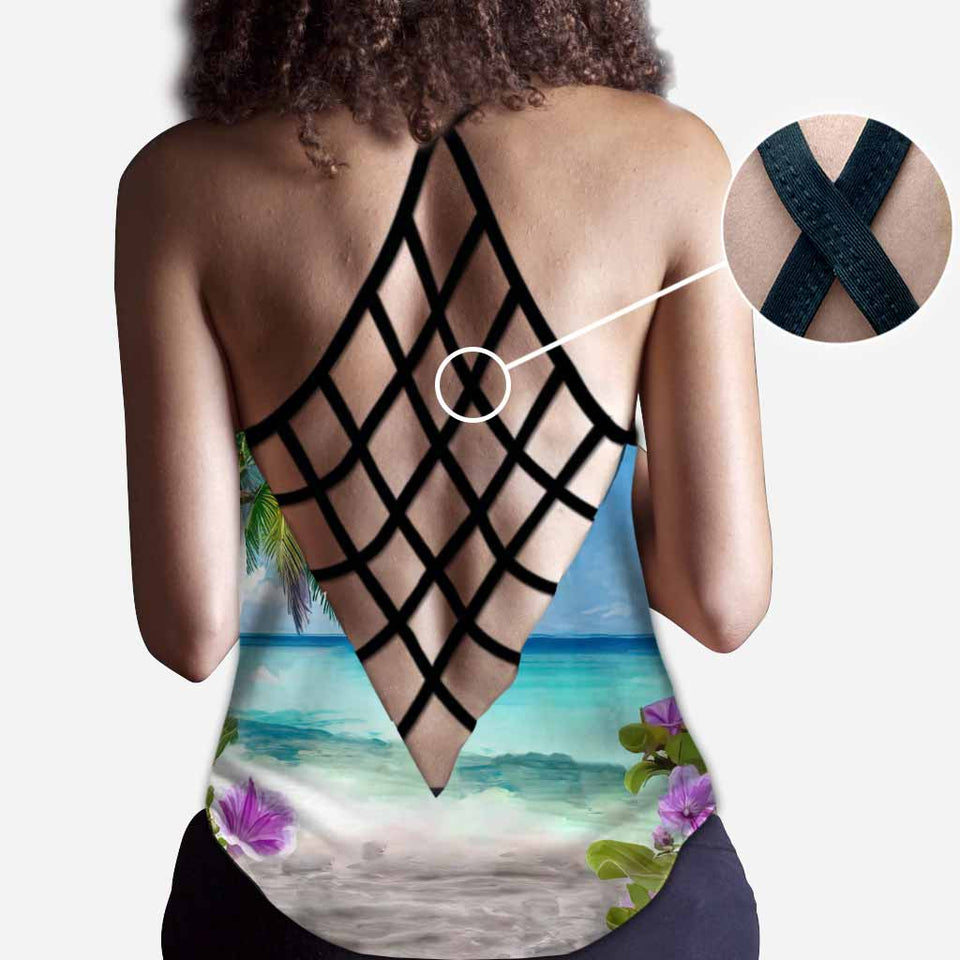Everything Is Fine When There Is Sunshine - Personalized Sea Lover Cross Tank Top