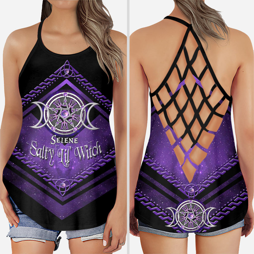 Salty Lil' Witch Purple Triple Moon - Personalized Witch Cross Tank Top