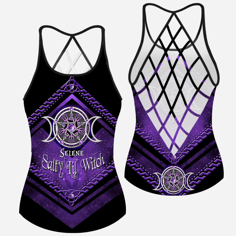 Salty Lil' Witch Purple Triple Moon - Personalized Witch Cross Tank Top