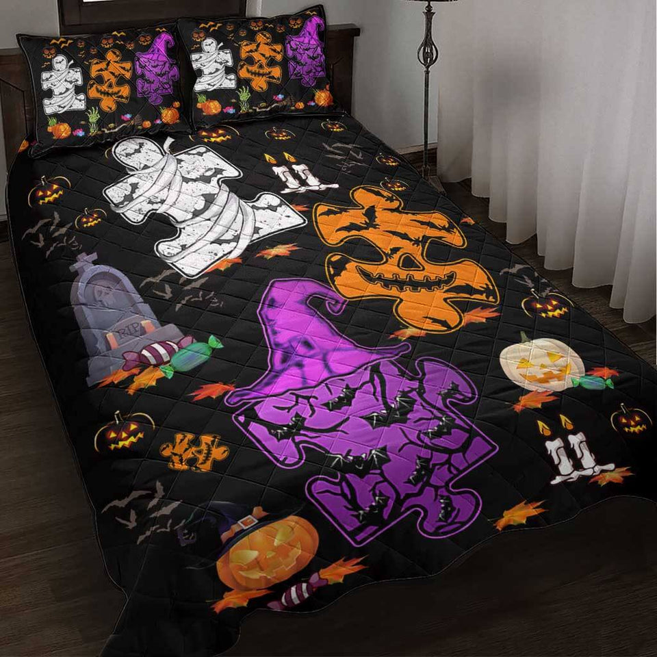 Parure de lit courtepointe pour la sensibilisation à l'autisme - Joyeux Halloween