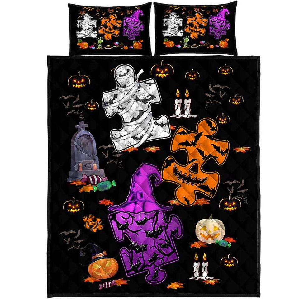 Parure de lit courtepointe pour la sensibilisation à l'autisme - Joyeux Halloween