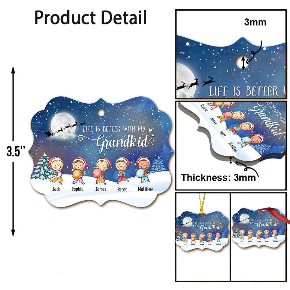 Life is Better With Grandkids - Personalized Christmas Grandma Ornament (Printed On Both Sides)