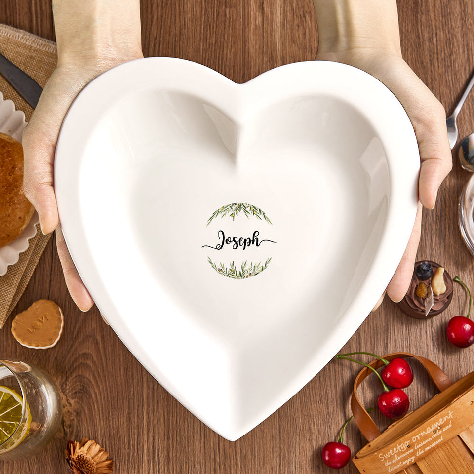 Name Custom Ceramic Heart Shaped Plate - gift for anyone - Personalized Plate