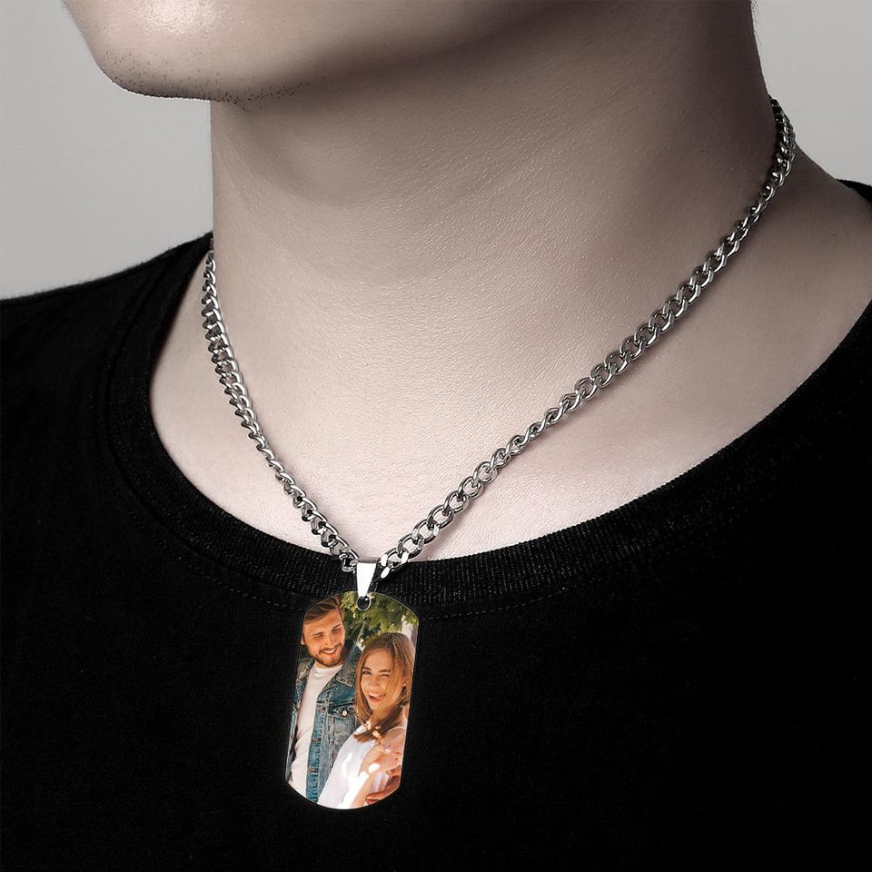 I Love You - Personalized Couple Steel Dog Tag Picture Necklace