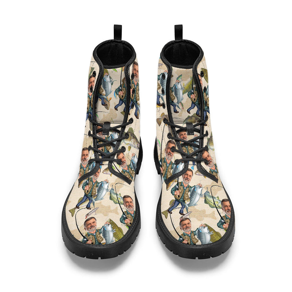 Photo Inserted Funny Fishing - Personalized Fishing Leather Boots