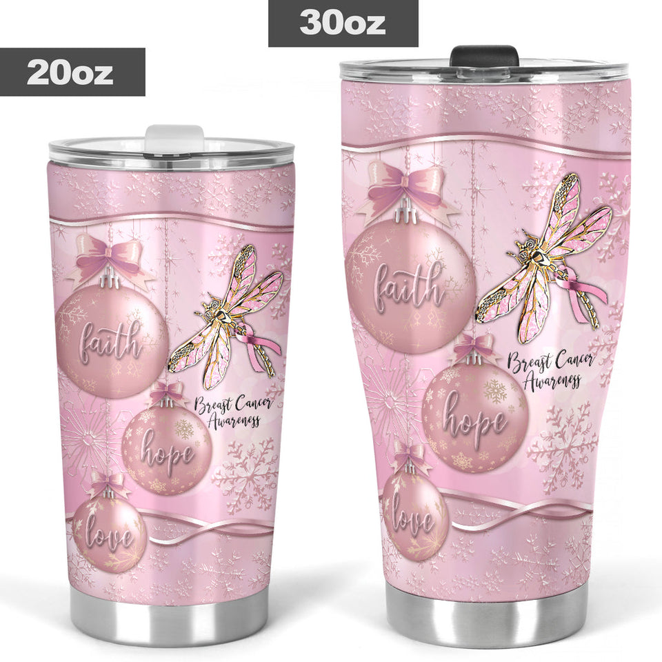 Gobelet isotherme Faith Hope Love - Sensibilisation au cancer du sein avec motif métallique imprimé 0622