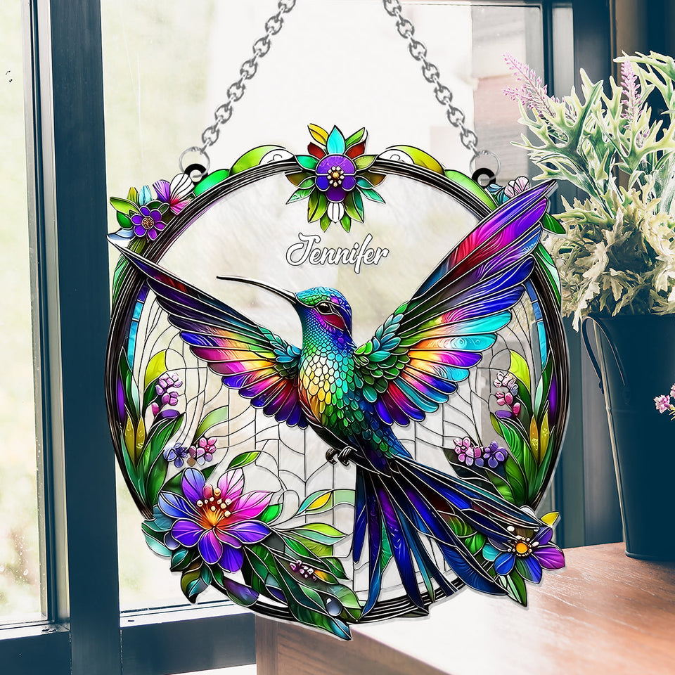 Stunning Humming Bird - Personalized Hummingbird Window Hanging Suncatcher Ornament