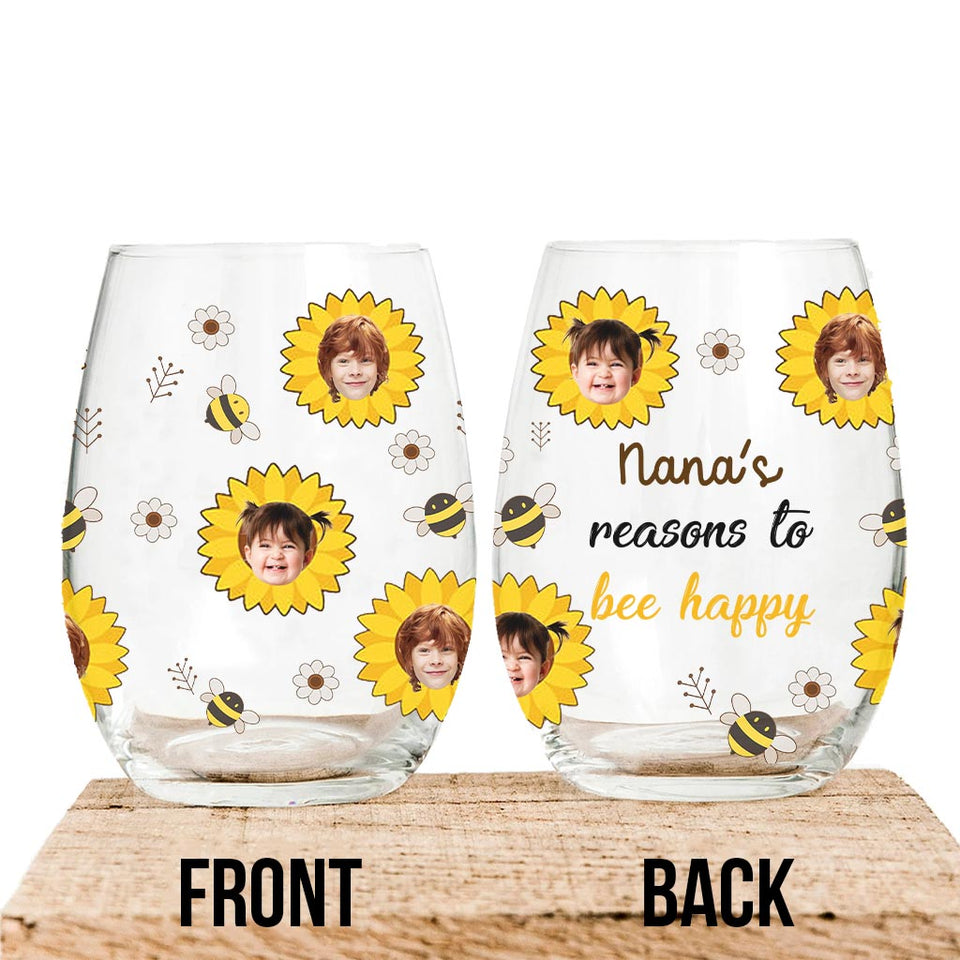 Nana's Reasons - Gift for grandma, mom, grandpa, dad - Personalized All Over Wine Glass