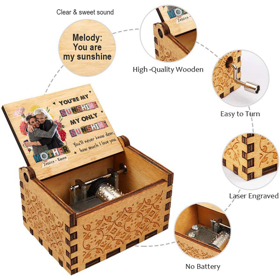 You Are My Sunshine - Gift for mom, grandma - Personalized Hand Crank Music Box