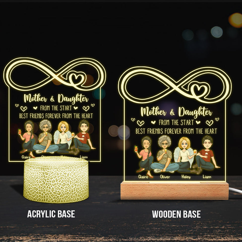 Mom Infinity Love Between Mother & Daughter - Personalized Mother's Day Mother Shaped Plaque Light Base