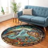 Colorful Turtle Couple - Personalized Turtle Round Rug