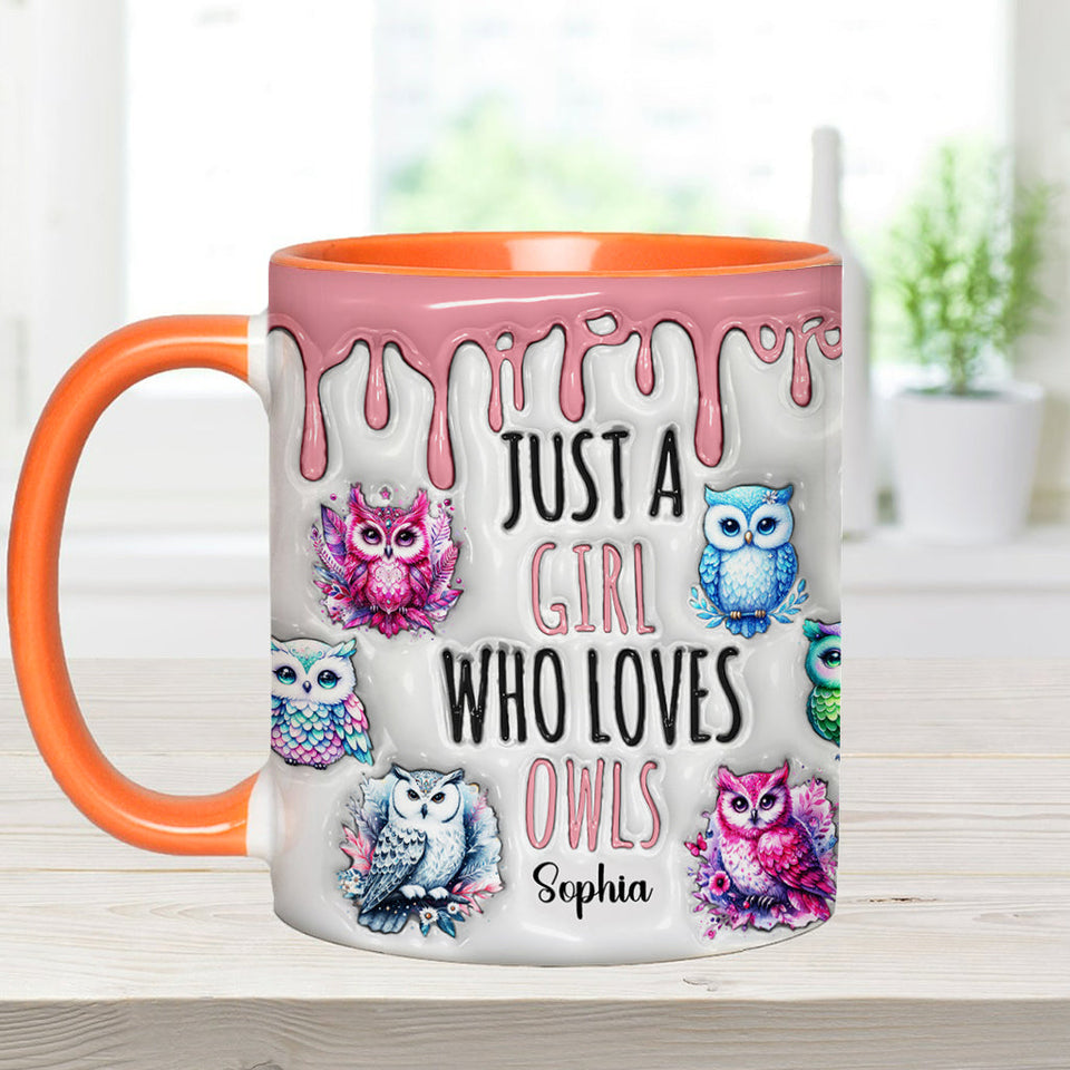 Just A Girl Who Loves Owls - Personalized Owl Accent Mug