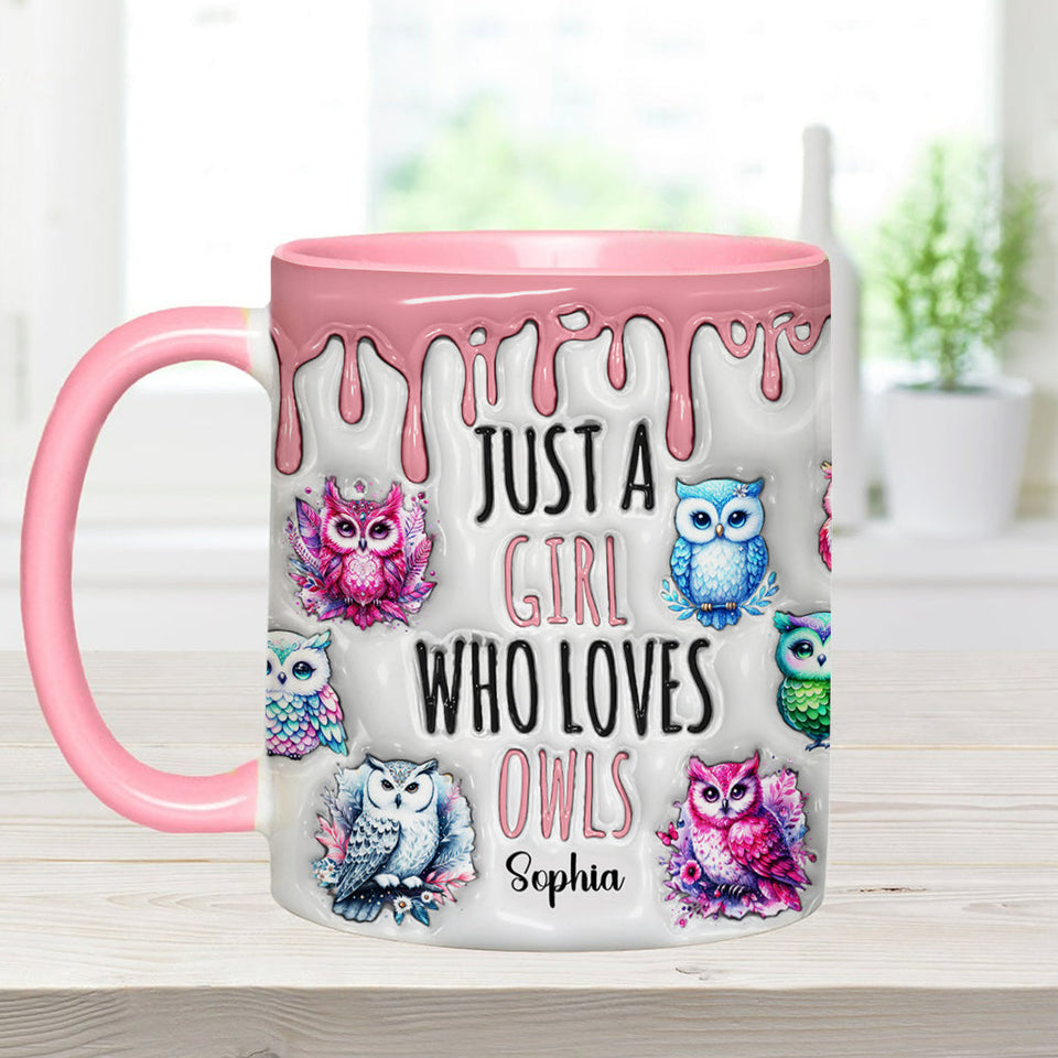 Just A Girl Who Loves Owls - Personalized Owl Accent Mug