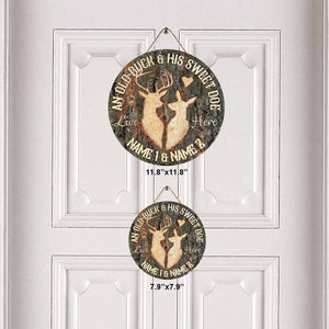 An Old Buck And His Sweet Doe - Hunting Personalized Round Wood Sign