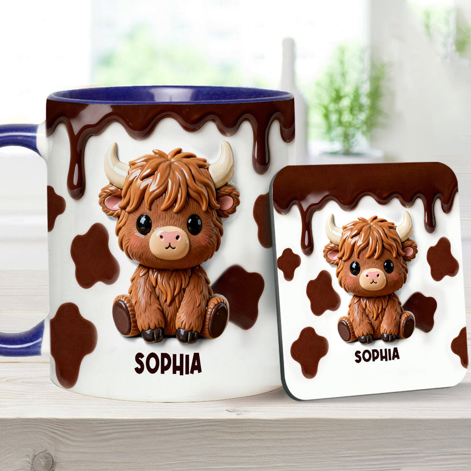 Love Highland Cows - Personalized Highland Cow Accent Mug & Coaster
