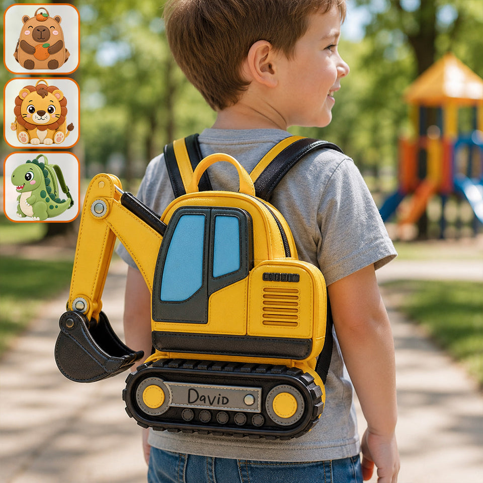 Kids Love Excavator, Unicorn, Capybara, Dinosaur - Personalized Kid Changeable Leather Patch Backpack